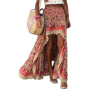 BTFBM Boho High Low Long Skirts for Women(X-red)